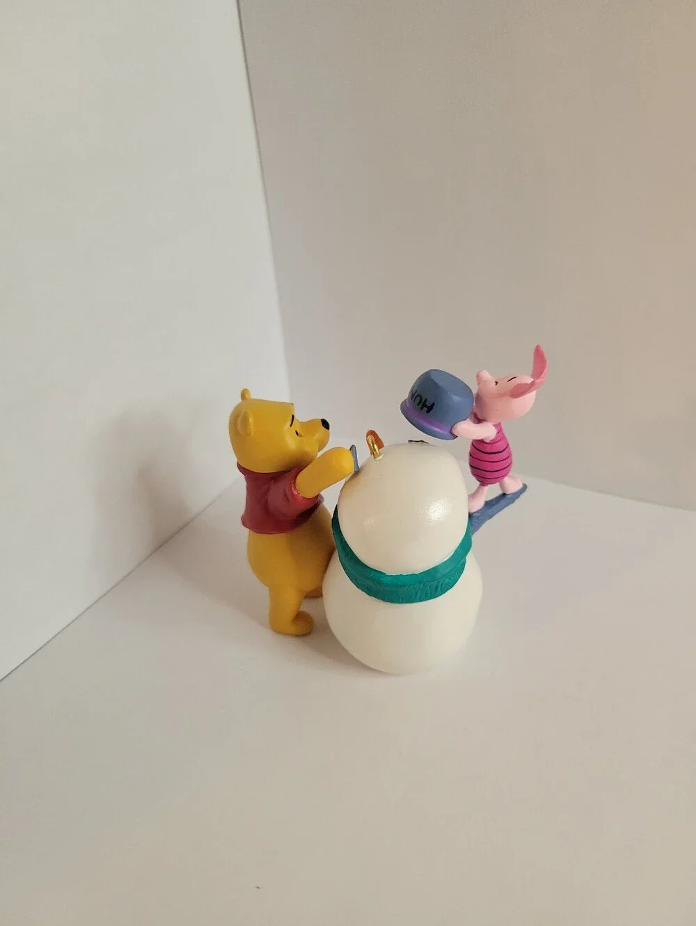 Disney Yellow Winnie the Pooh and Pink Piglet Holiday Ornament with Green Scarf